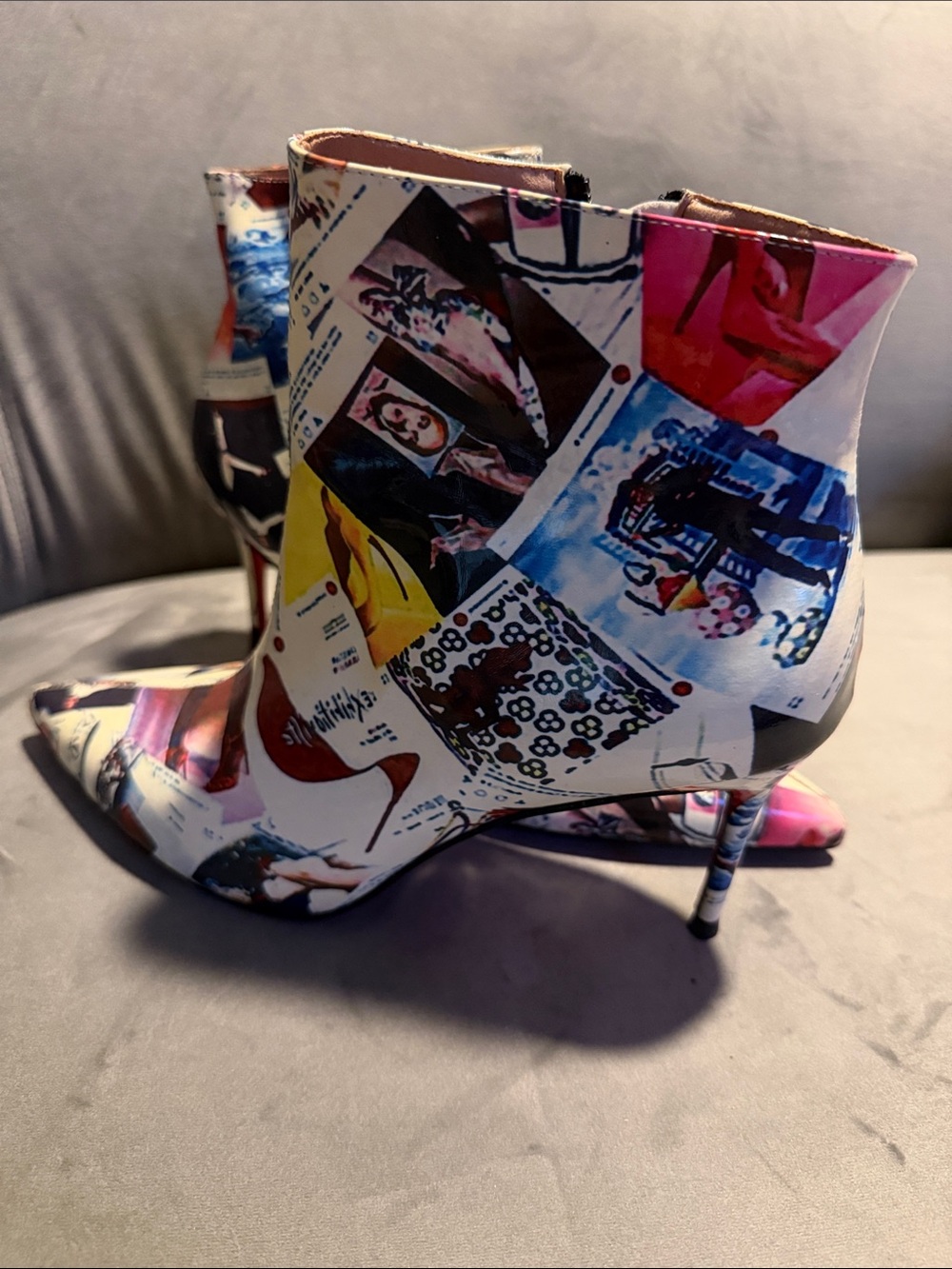 Christian Louboutin Multi-Color Printed Pointed-Toe Stiletto Ankle Boots